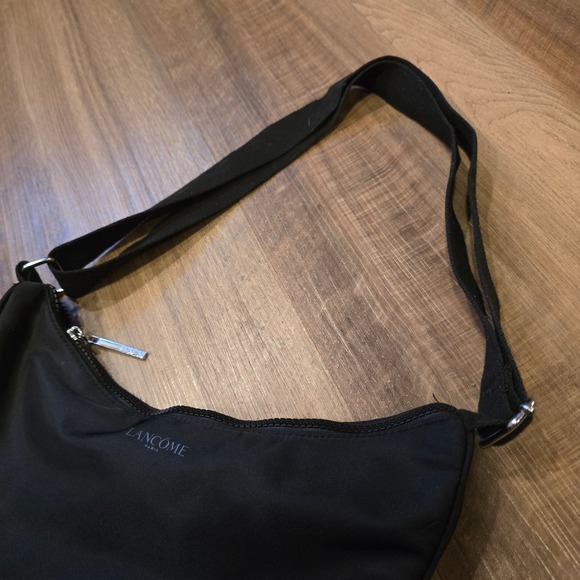 Lancome Black Crescent Nylon Shoulder Bag Adjustable Strap Cosmetic Travel - Picture 4 of 7